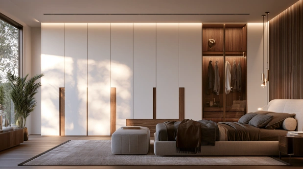 Stylish dual-tone white and neutral color wardrobe.