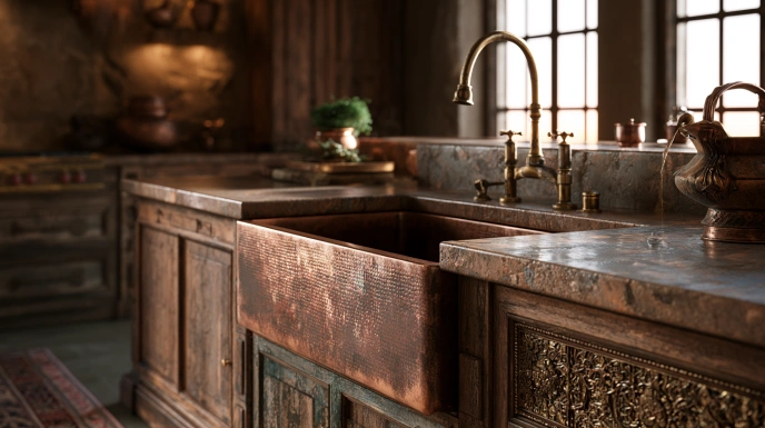 Hammered copper kitchen sink