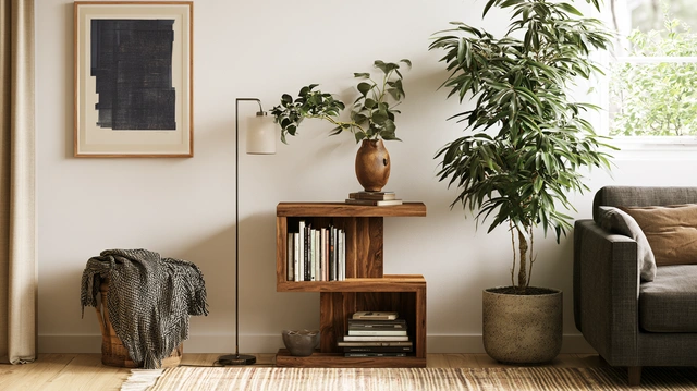Corner table with shelves