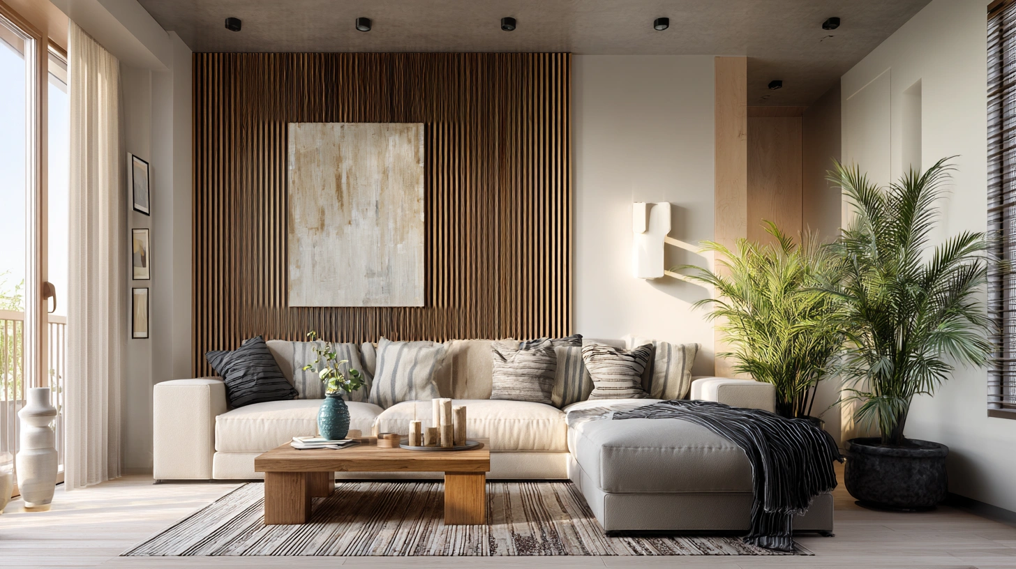 Cosy Scandinavian lounge with layered textiles
