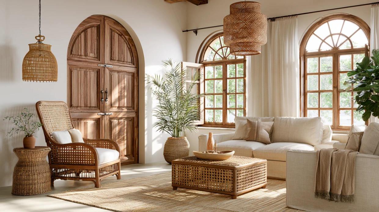 Cottage living room with wicker furniture