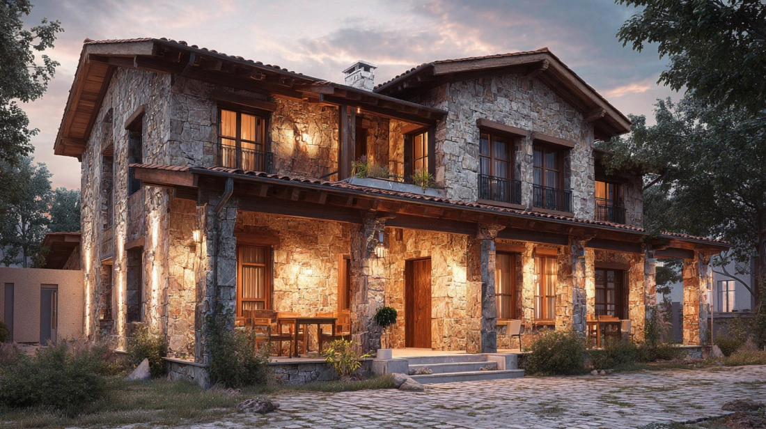 Large country-style duplex with a porch and 6-room interior