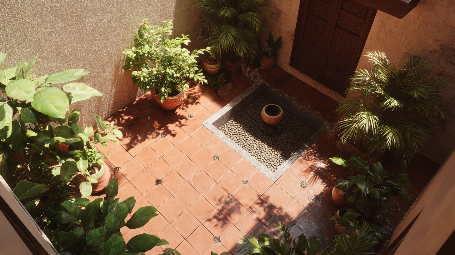 Hands calculating expenses next to a courtyard floor plan