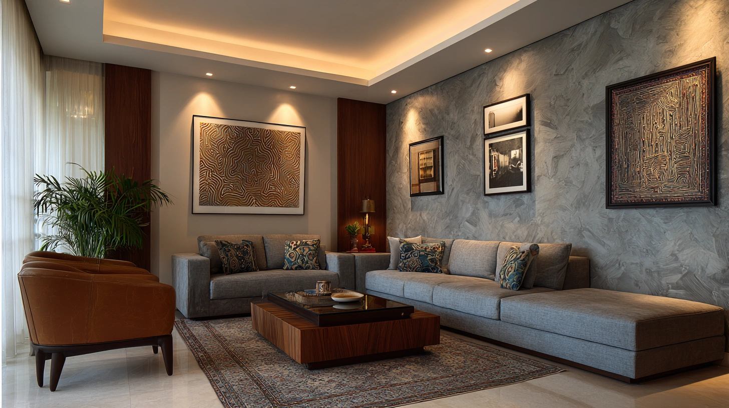 Accent wall highlighted by ceiling cove lighting glow
