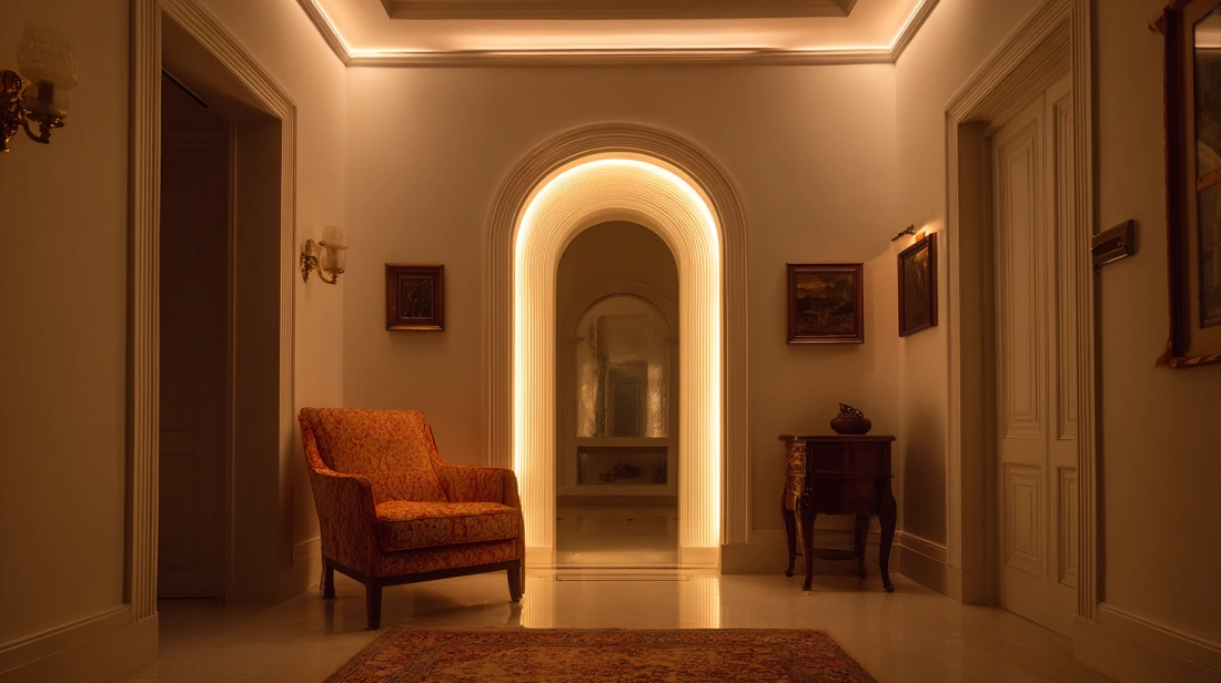 Arched doorway highlighted using hidden cove lighting