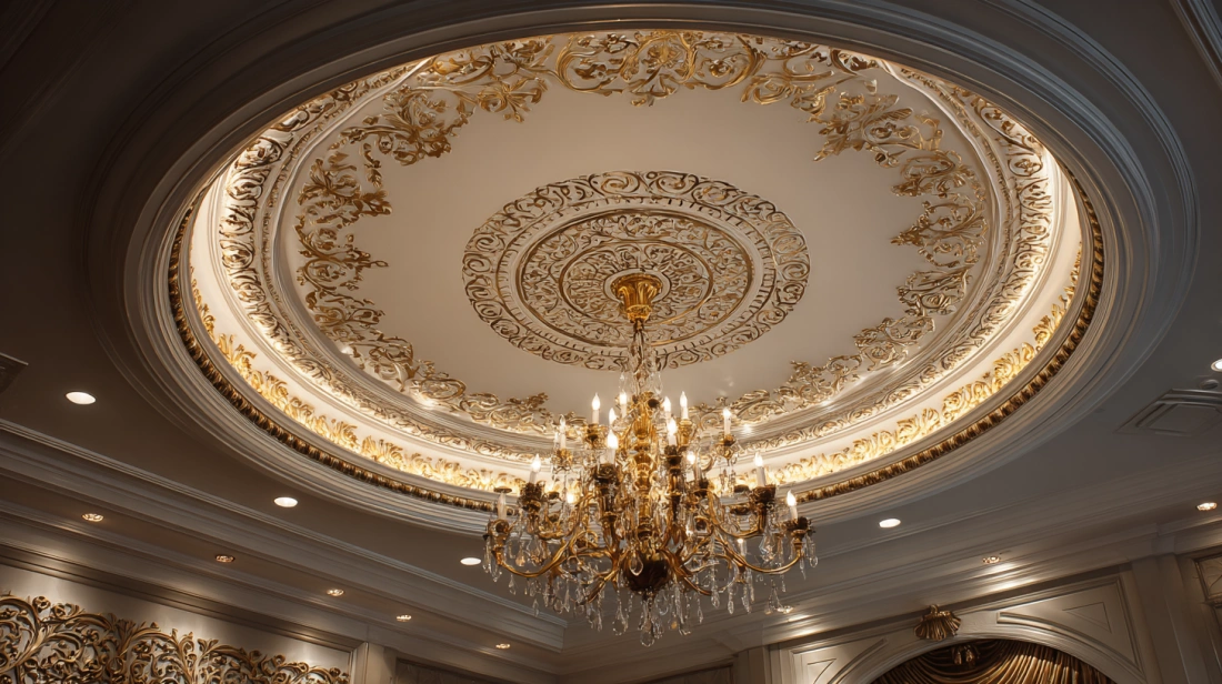 Ceiling medallion and chandelier with cove lighting