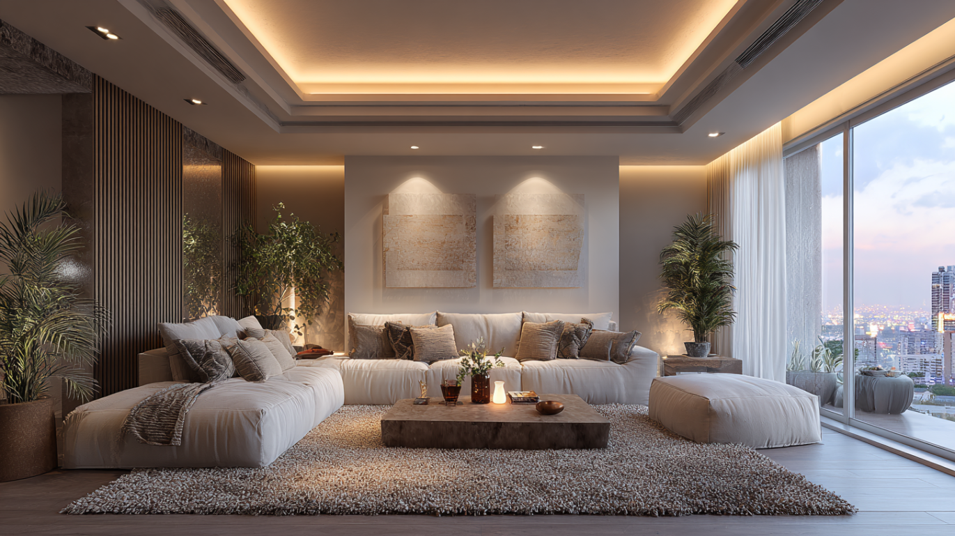 Cove lighting gypsum ceiling in living room