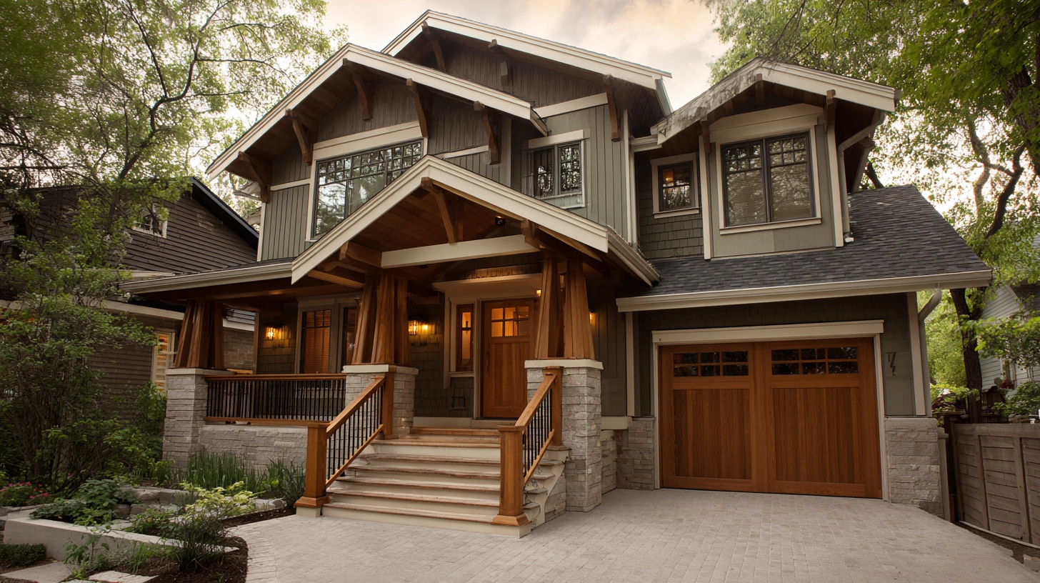 Simple Craftsman-style house with stone and wood accents
