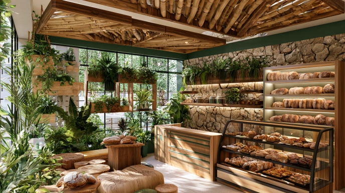 Cultural fusion bakery interior