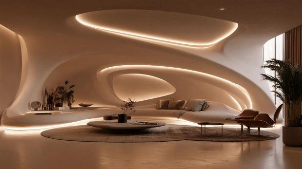 Curved decorative plaster wall