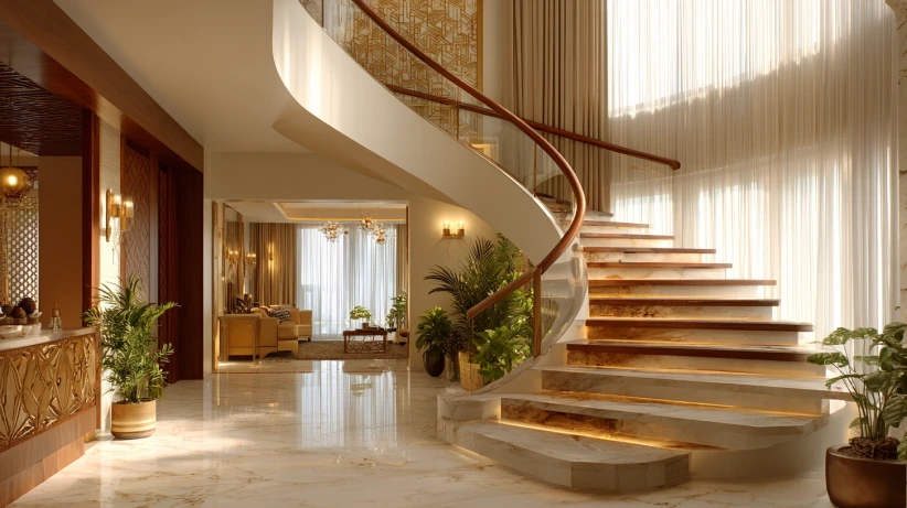 elegant curved form featured in modern staircase design