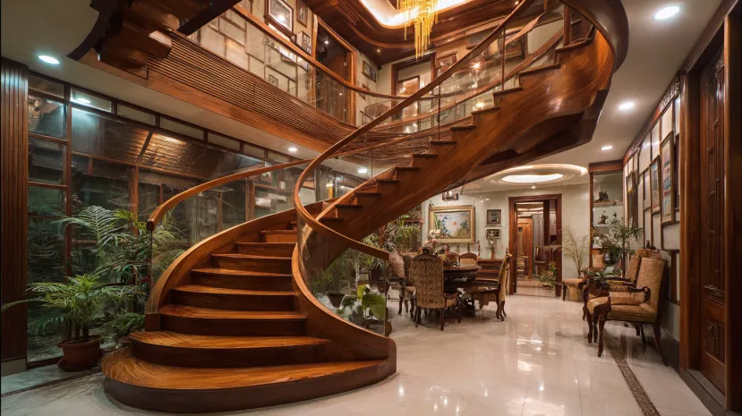 Curved Wooden Stairs Design
