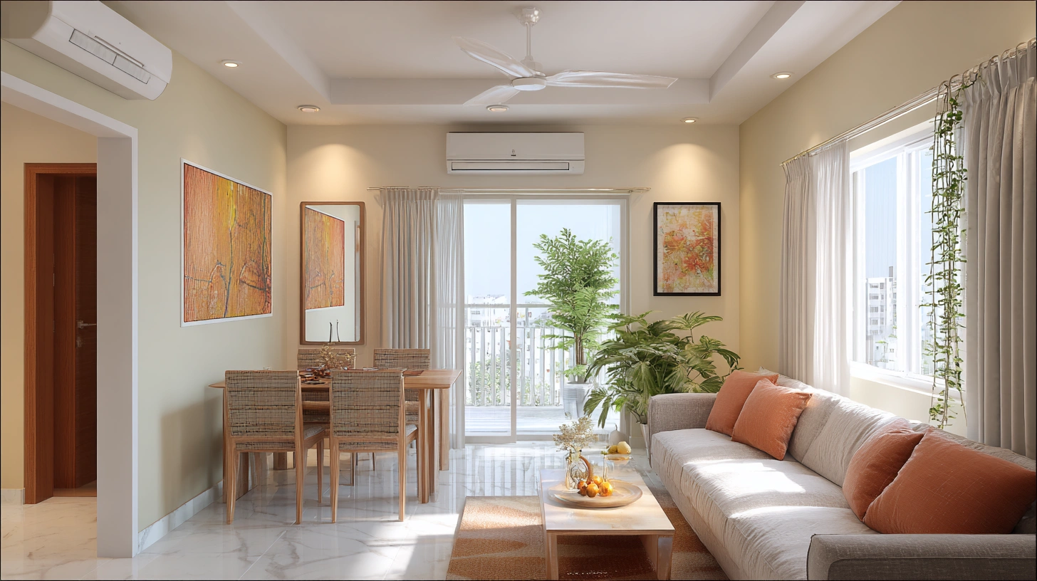 Subtle curved gypsum wall seamlessly dividing apartment zones