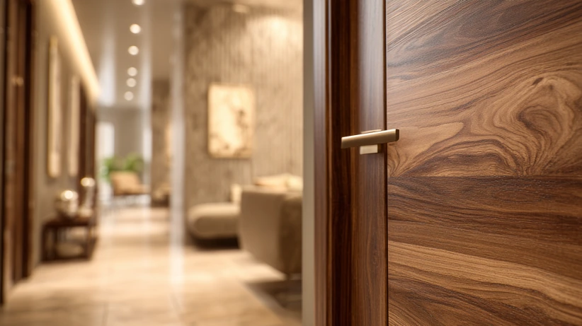 dark American walnut laminate finish in modern flush door designs