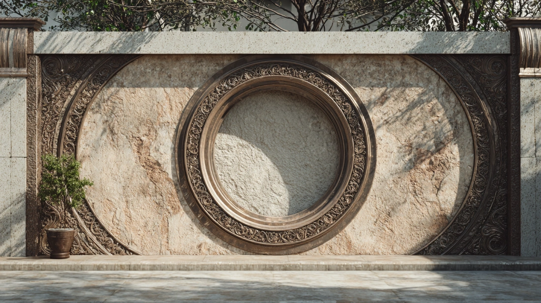 Recessed decorative niche with lighting in a boundary wall
