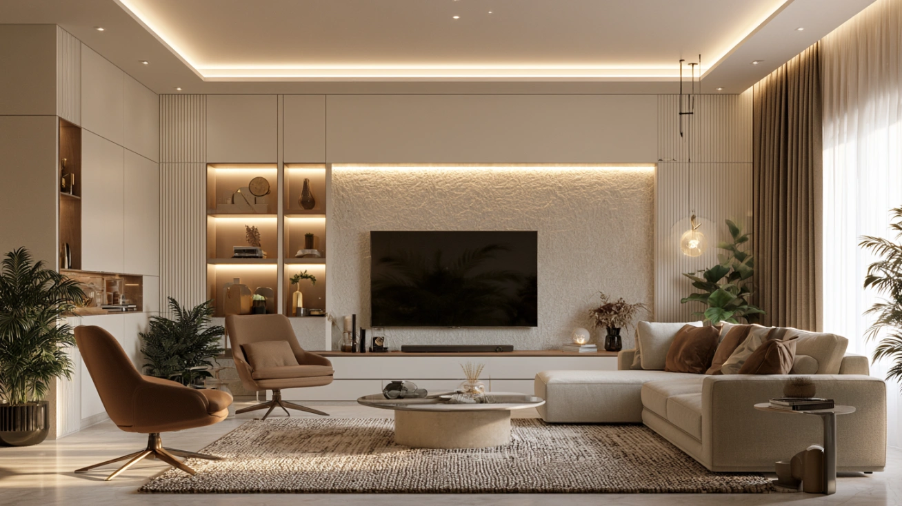 Decorative plaster wall with modern POP ceiling