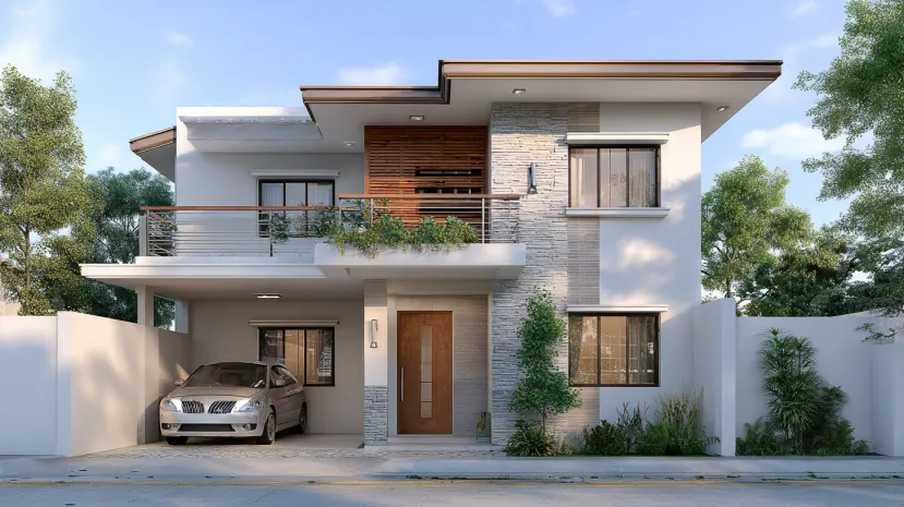 Low cost normal house front elevation for double floor