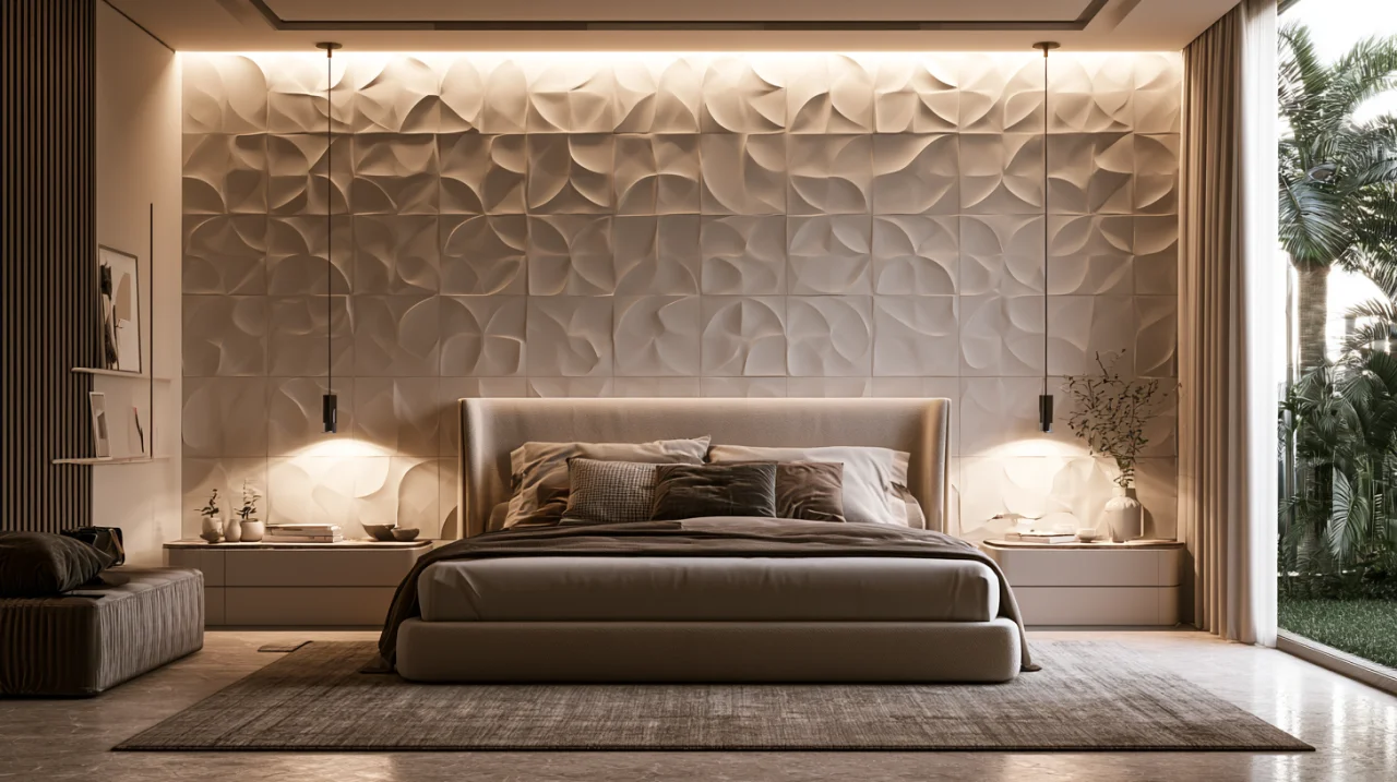 3D bedroom tiles with elegant textured wall design