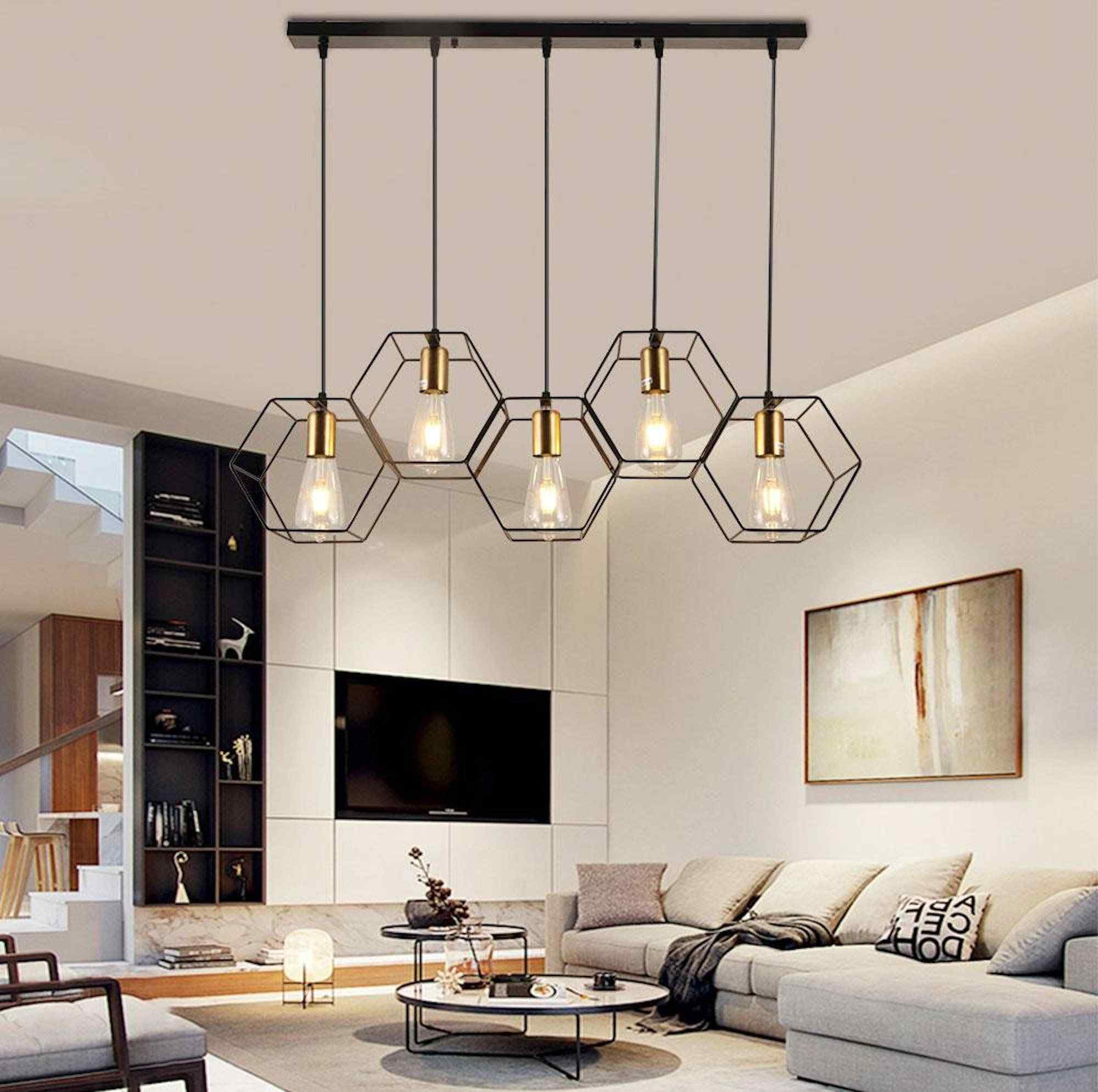 Beautiful ceiling design with hanging lighting