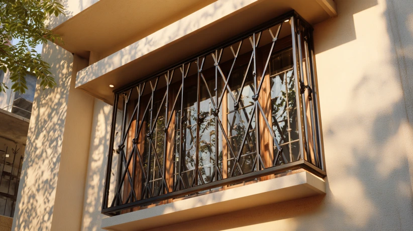 diagonal cross pattern featured in a sturdy window grill design