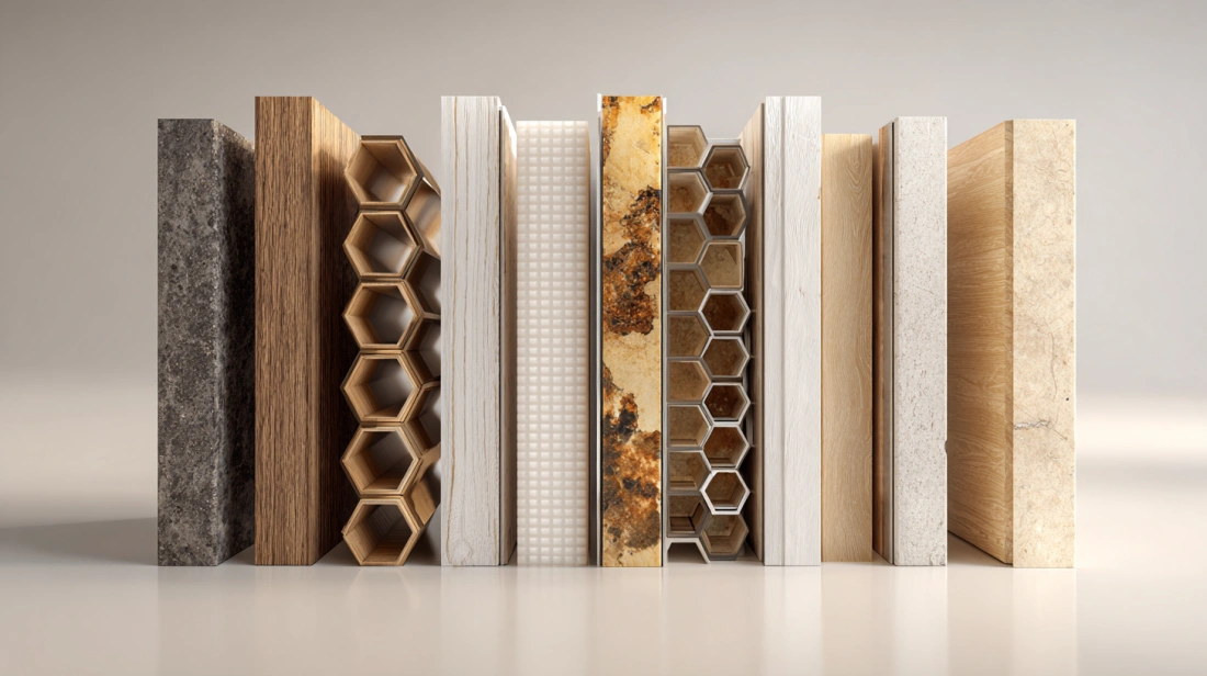 Various Sunmica door textures and internal honeycomb core structures