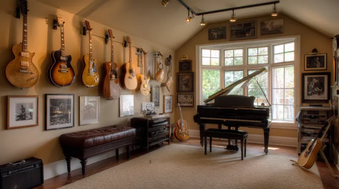 display instruments as part of music room design décor