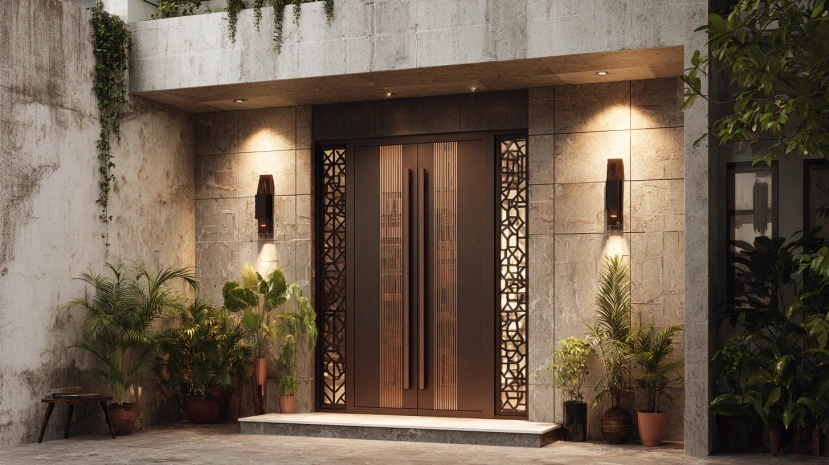 strong metal finish in double door designs for main door iron