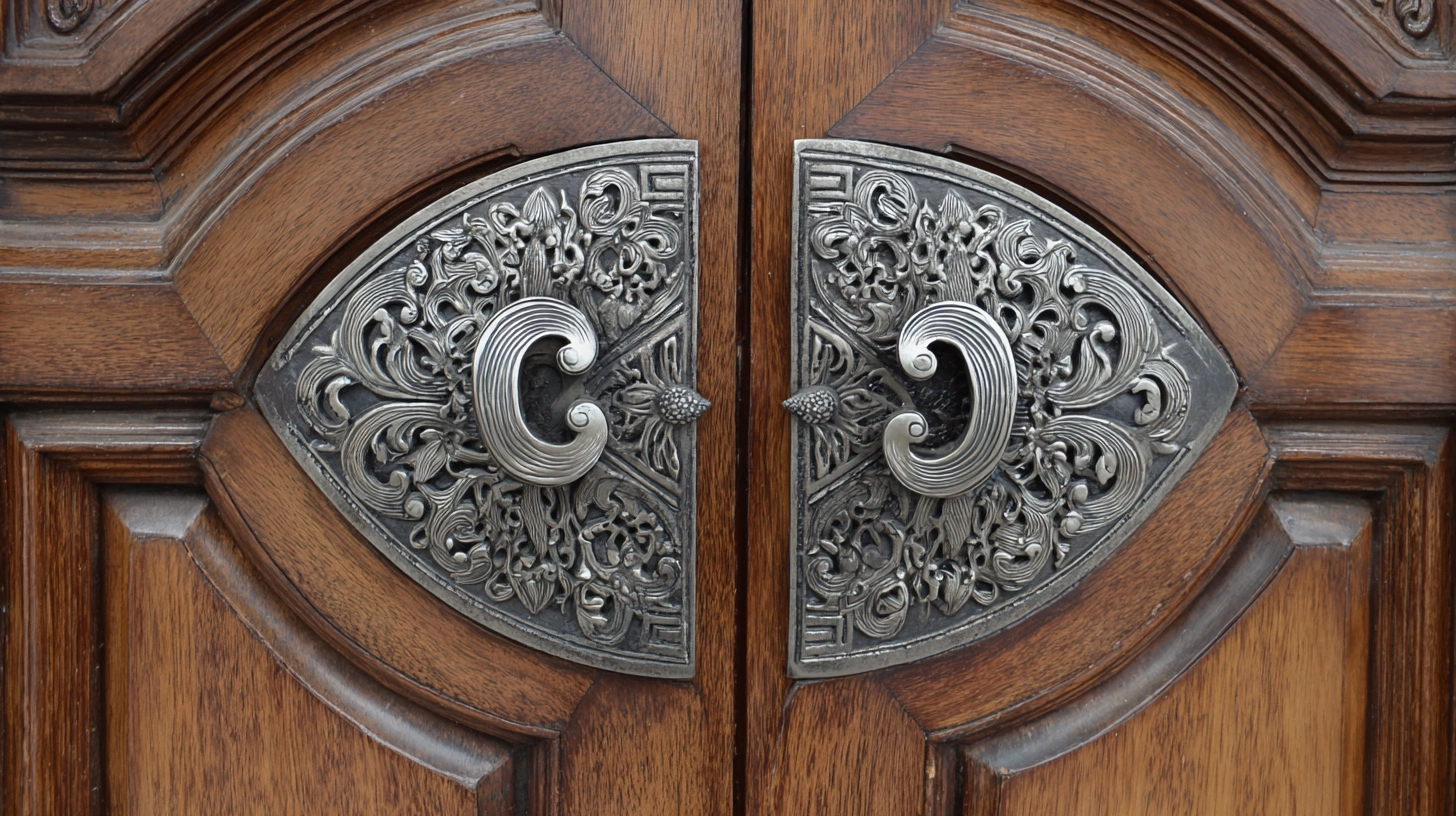 Pair of metal handles on double doors