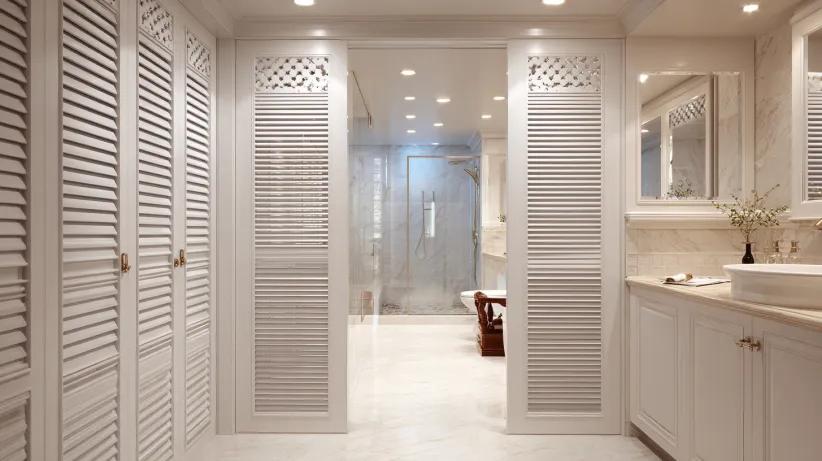 Stylish double louvered PVC Bathroom Door Designs set