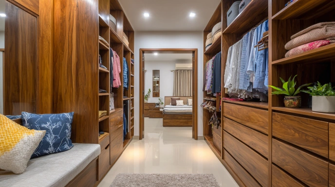 Double-sided wardrobe partition between bedrooms
