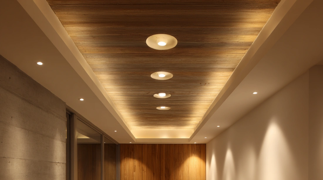 Recessed downlights installed in terrace ceiling