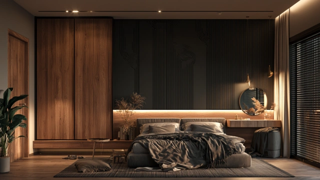 Wood and black sliding wardrobe