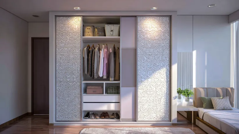Sliding wardrobe design with dual-tone contemporary finish