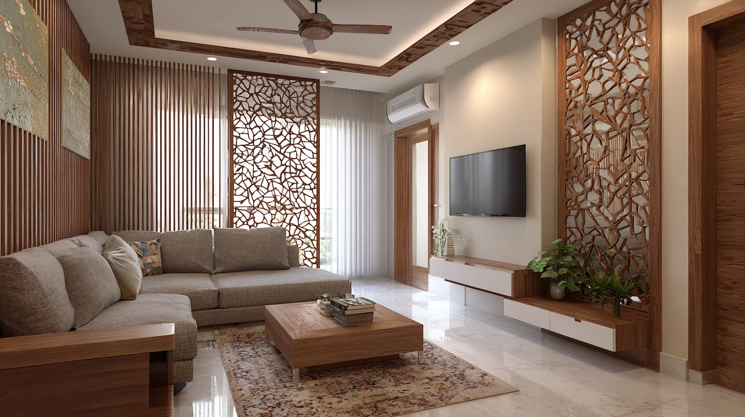 High contrast screen separating spacious home lounges