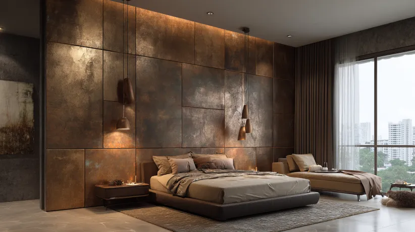 Metallic-finish Modern PVC Wall Panel Designs for Bedroom