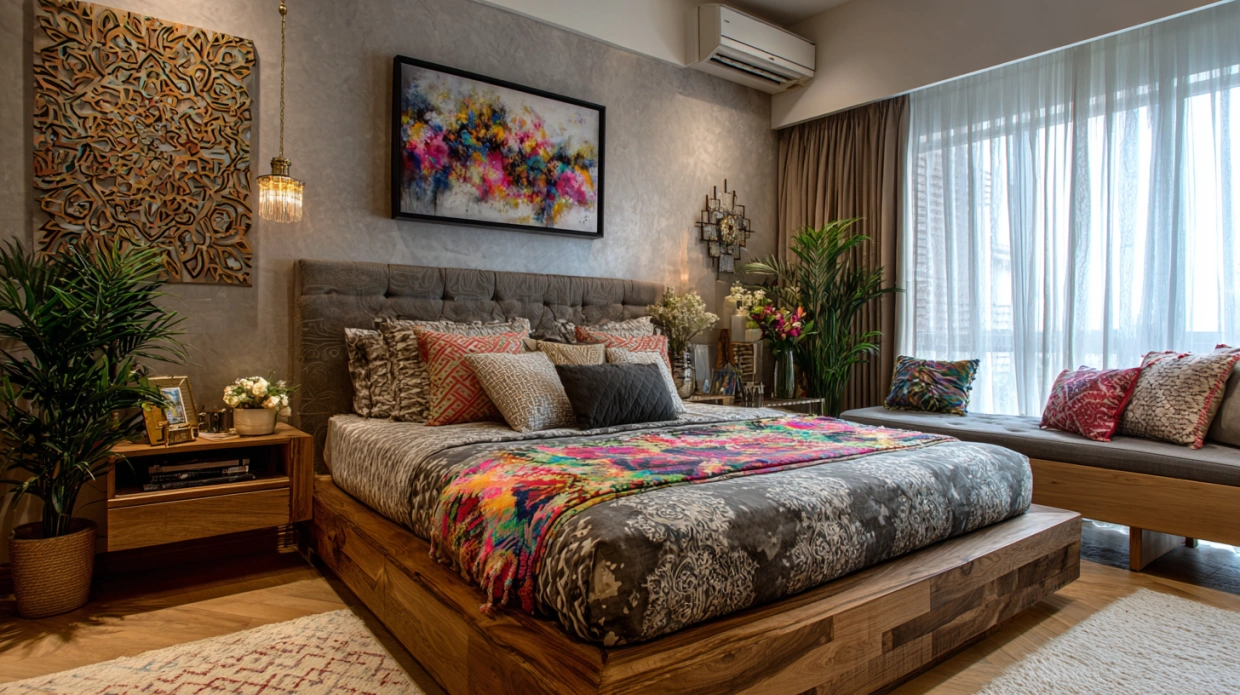 Eclectic mix-and-match bedroom interior