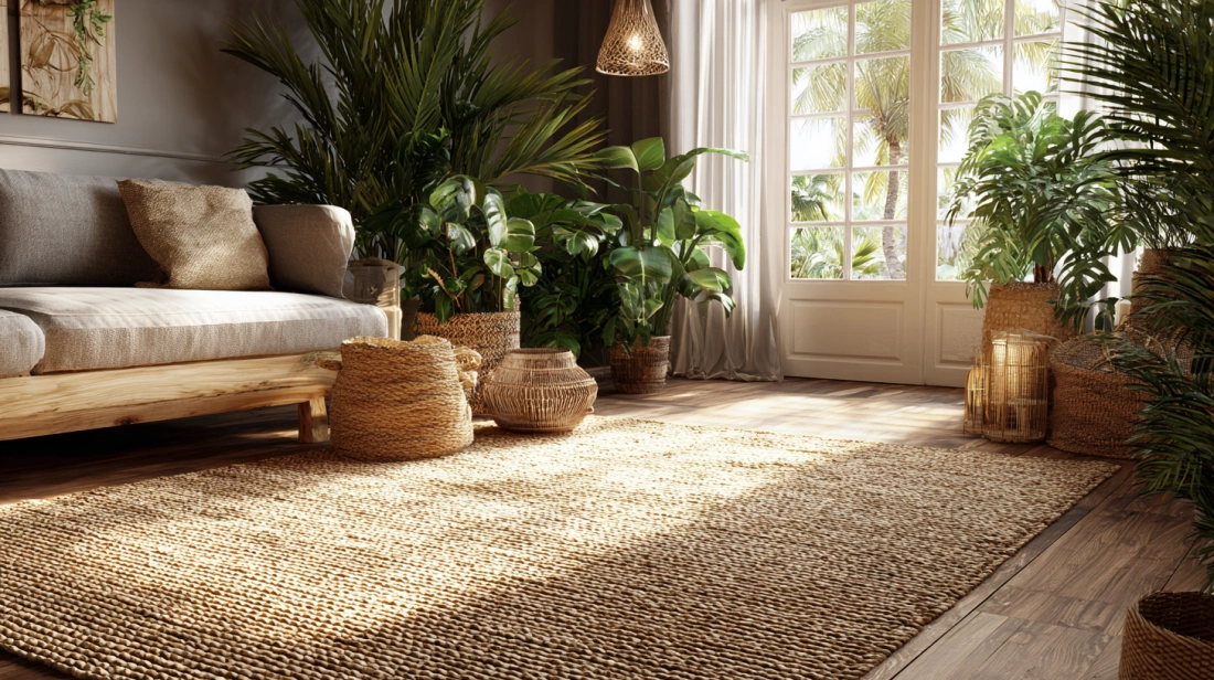 Eco friendly rug made from recycled fibres in living room