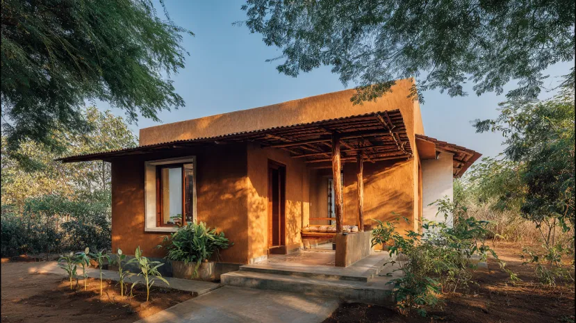 Eco-friendly adobe village single-floor home front design