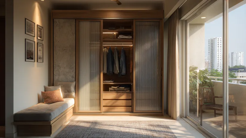 Sliding wardrobe design with eco-modern style