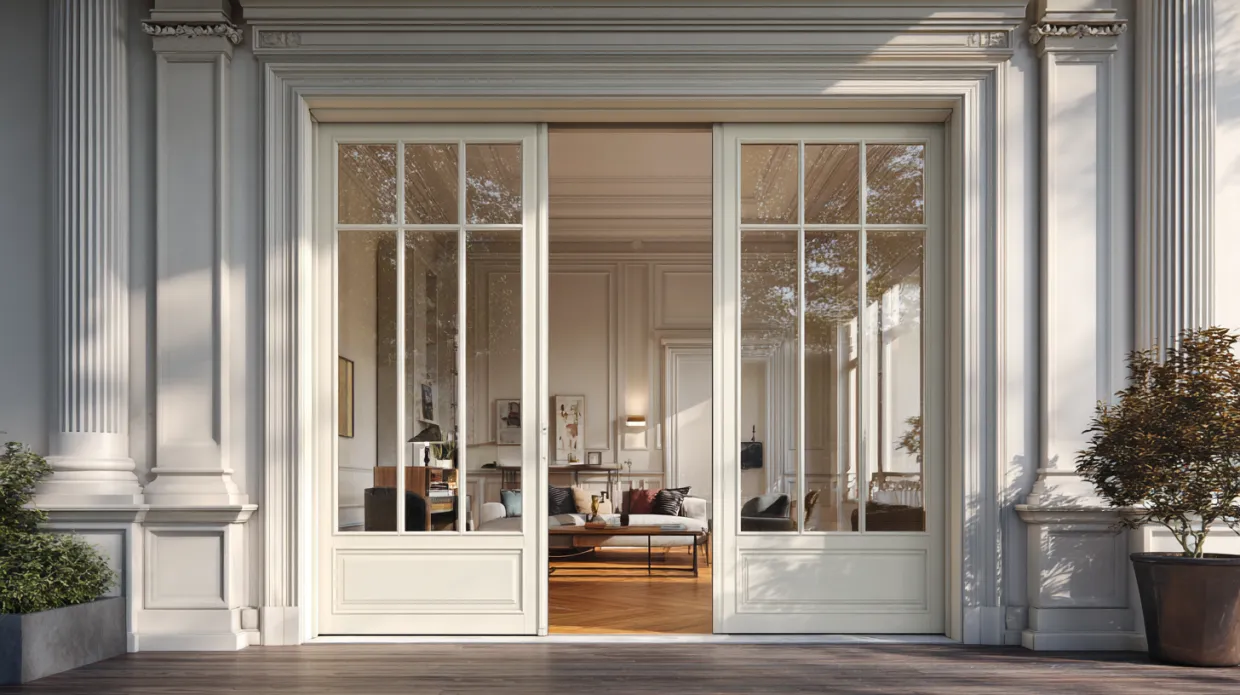 elegant glazed sash door with glass panels and wooden frame