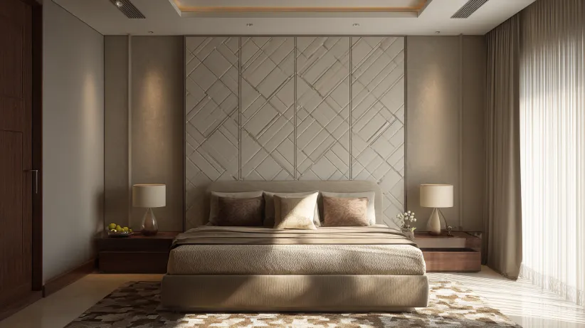 Elegant embossed PVC wall panel design for bedroom