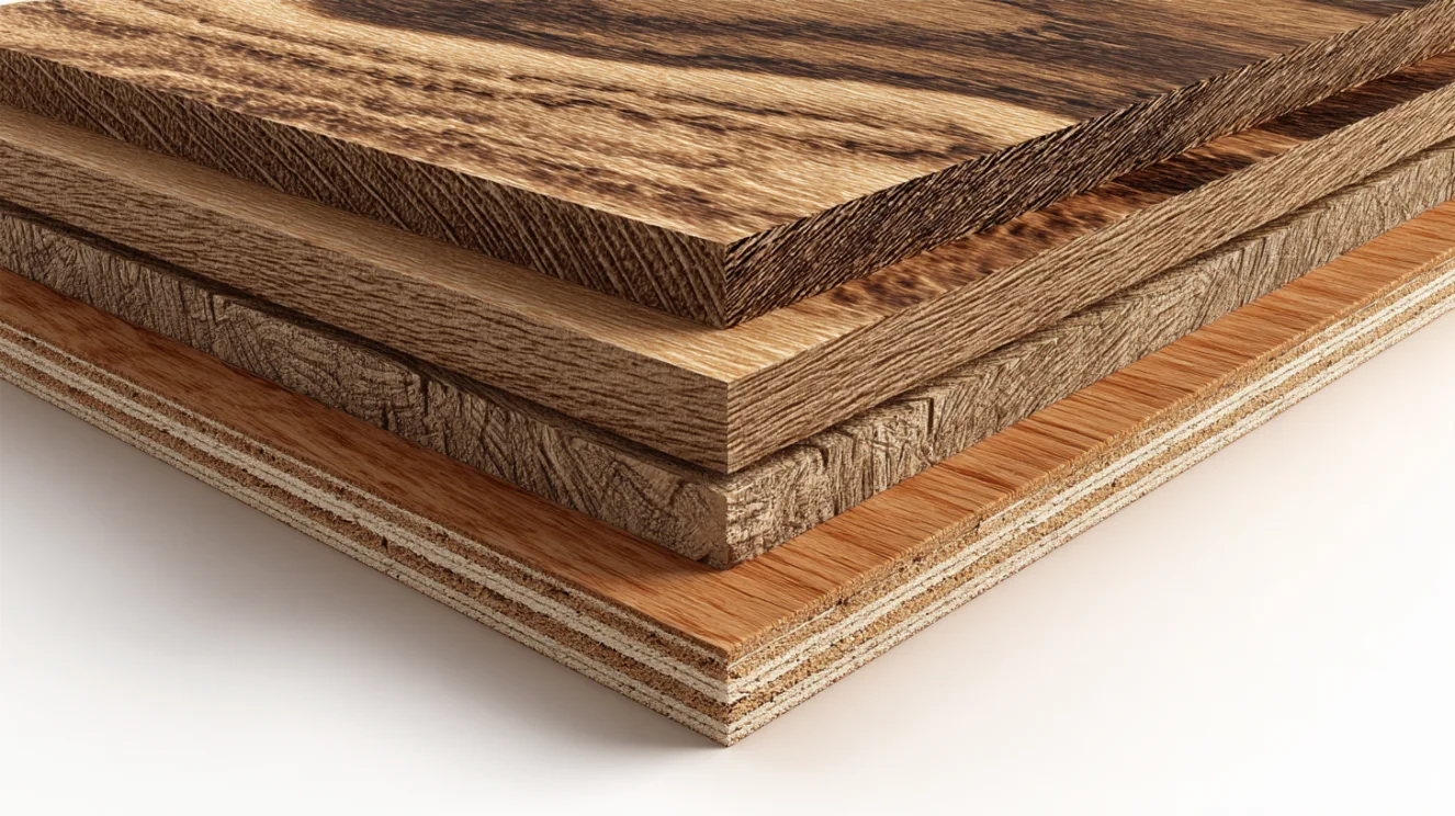 Detailed cross section of engineered wood flooring layers