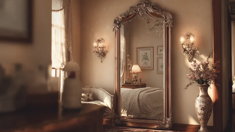 vintage bedroom ideas with mirrors and classic lighting