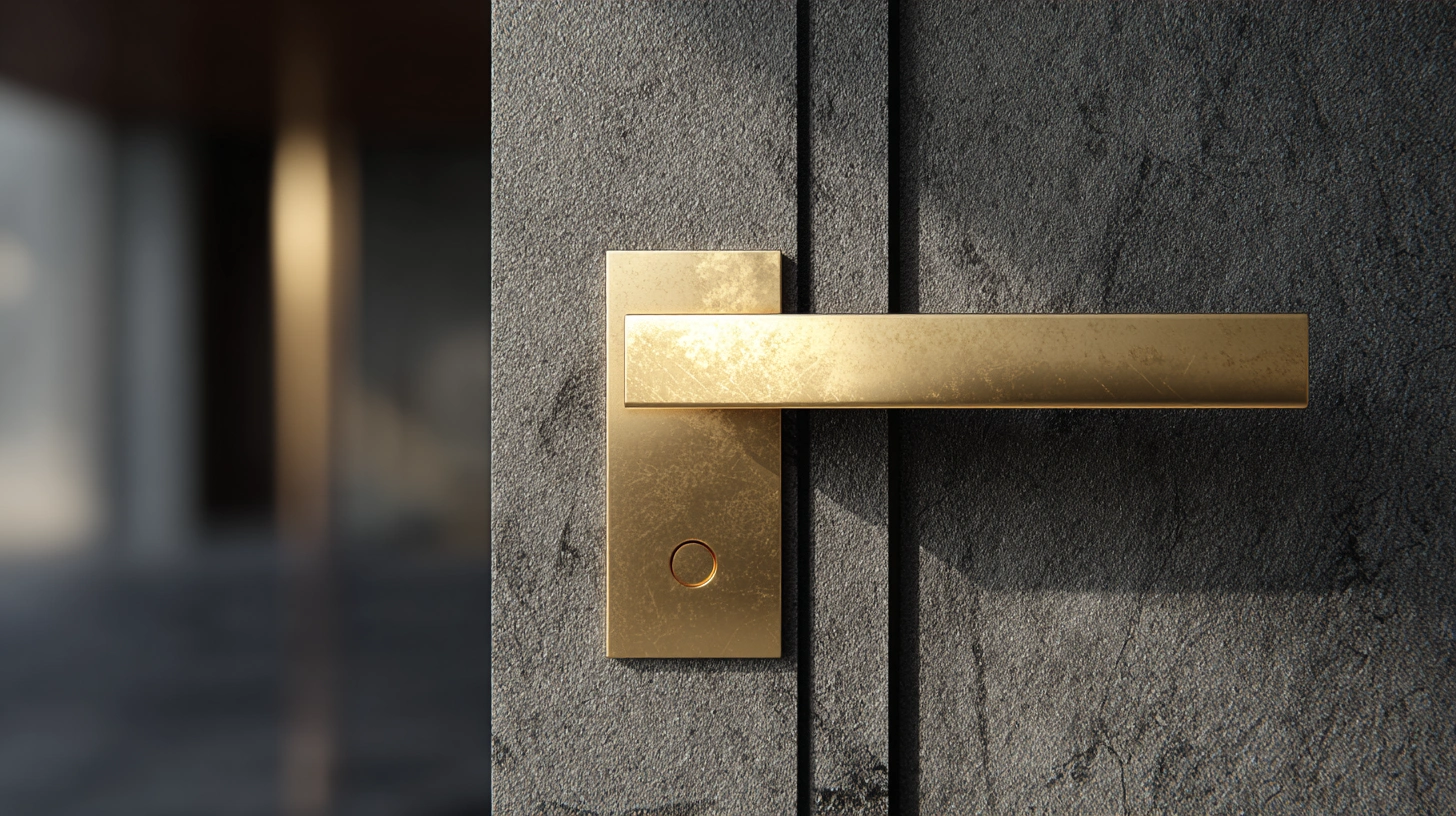 Matte gold handle on entrance door