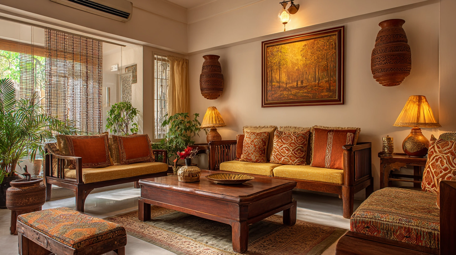 Ethnic Indian living room featuring handcrafted heritage décor