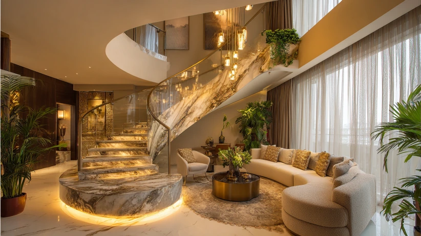 exotic round pattern featured in elegant stair railing design