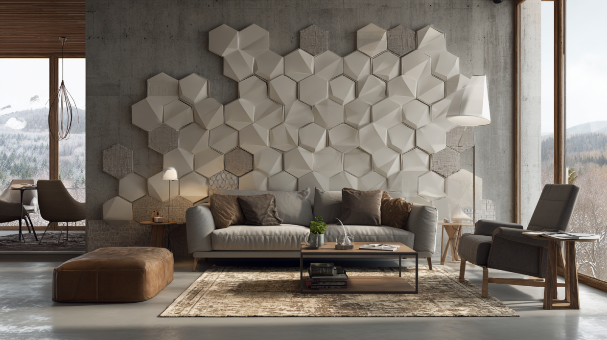 Experiment with Different Geometric Forms 3D Wall Tiles for Living Room