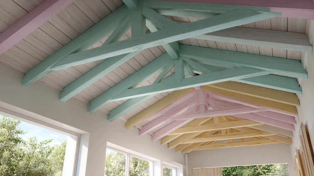 Soft pastel-colored POP ceiling for a bright porch