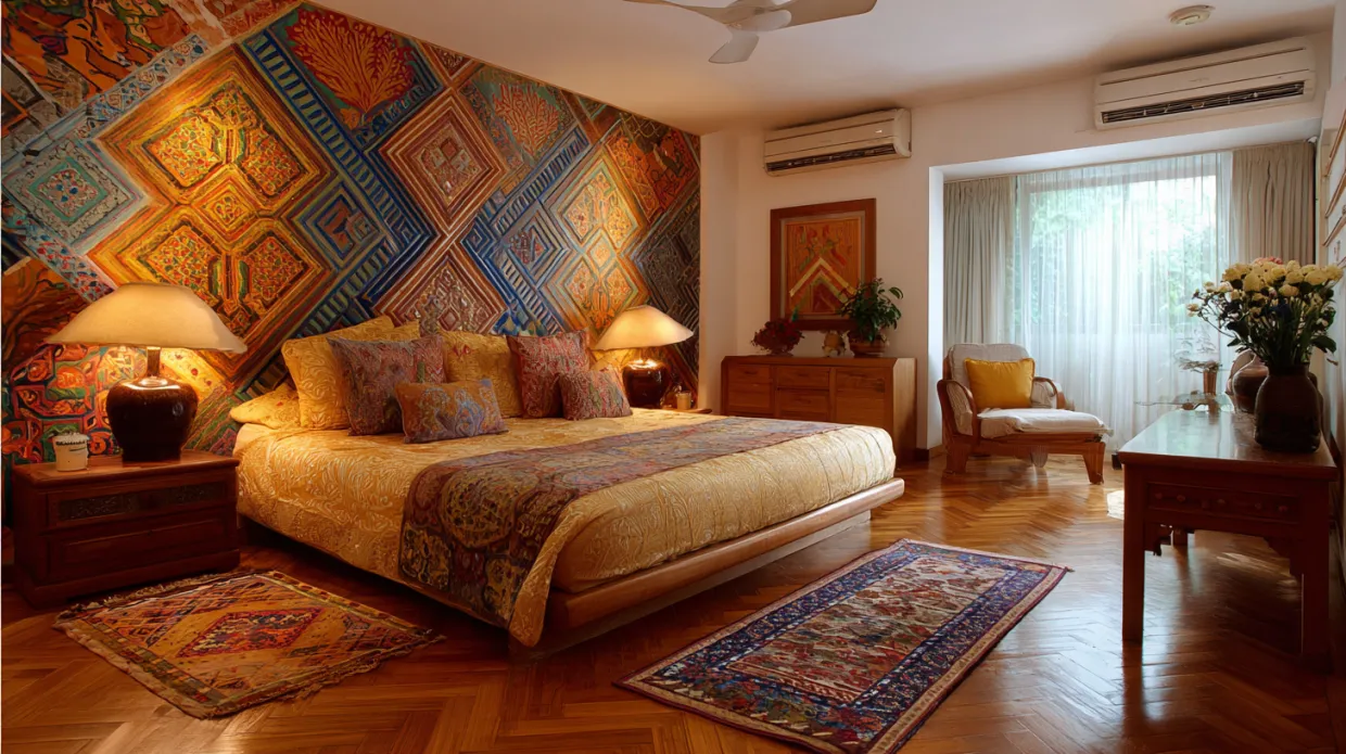 expressive walls with wallpaper in master bedroom design