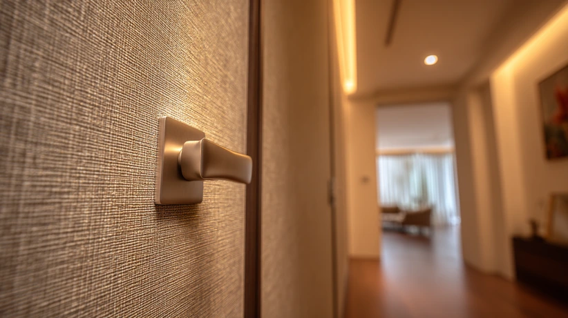 fabric-texture laminate finish featured in modern flush door designs